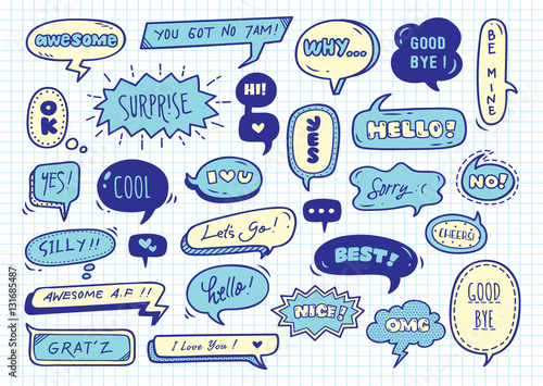 Cute speech bubble doodle set