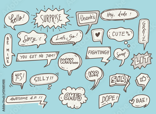 Cute speech bubble doodle set