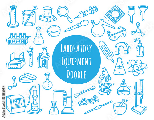 Set of laboratory equipment in doodle style