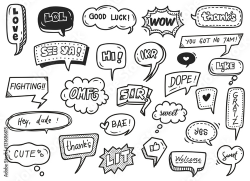 Cute speech bubble doodle set