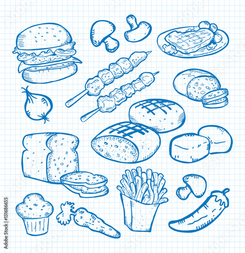 set of food doodle