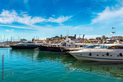 Yachts anchored in port in Cannes