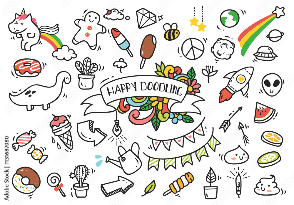 Set of cute hand drawn doodle Set of cute hand drawn doodle