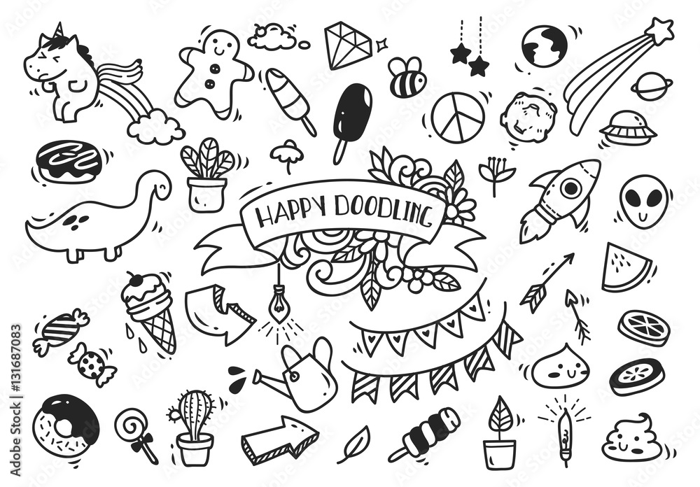 Set of cute hand drawn doodle Set of cute hand drawn doodle