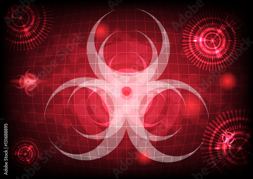 Abstract dangerous bio hazard virus background concept, Red color with Grid and sci-fi background.