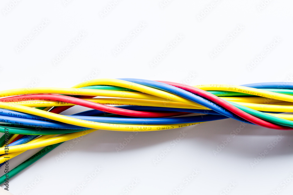 concept network internet cable on white background top view concept network internet cable on white background top view