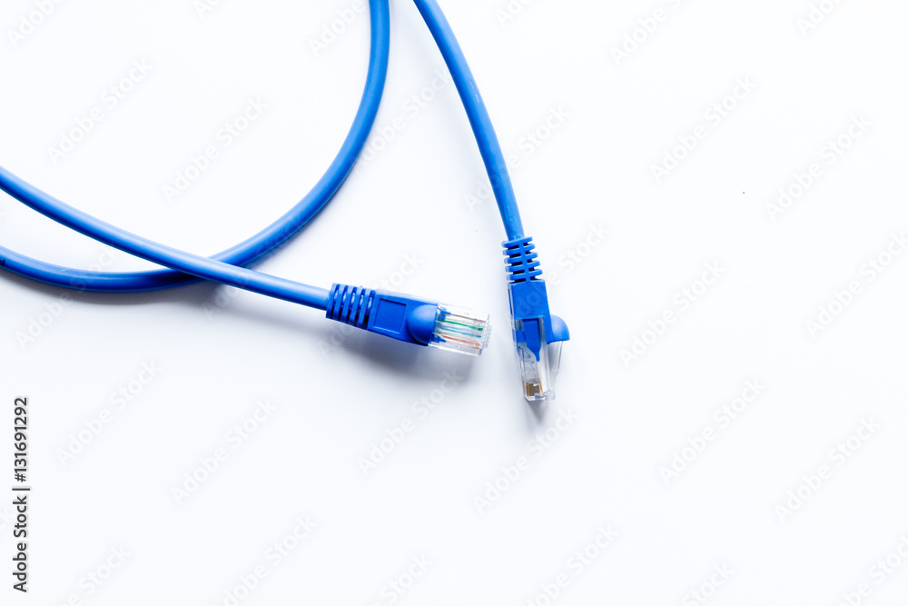 concept network internet cable on white background top view concept network internet cable on white background top view