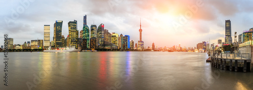 Photography Shanghai skyline and modern cityscape panoramic view at sunset,China
