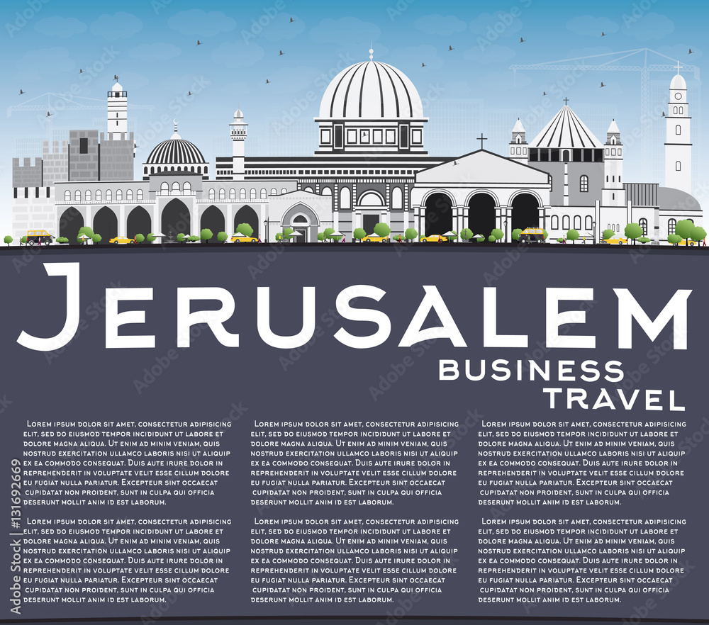 Jerusalem Skyline with Gray Buildings, Blue Sky and Copy Space.