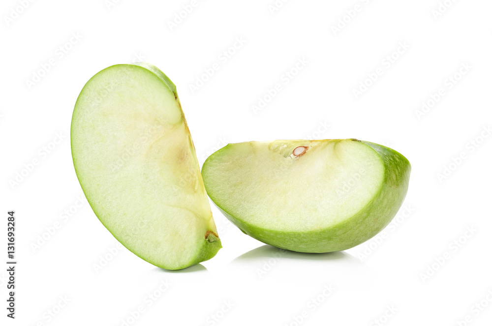 Pieces of green apple isolated on white background Pieces of green apple isolated on white background