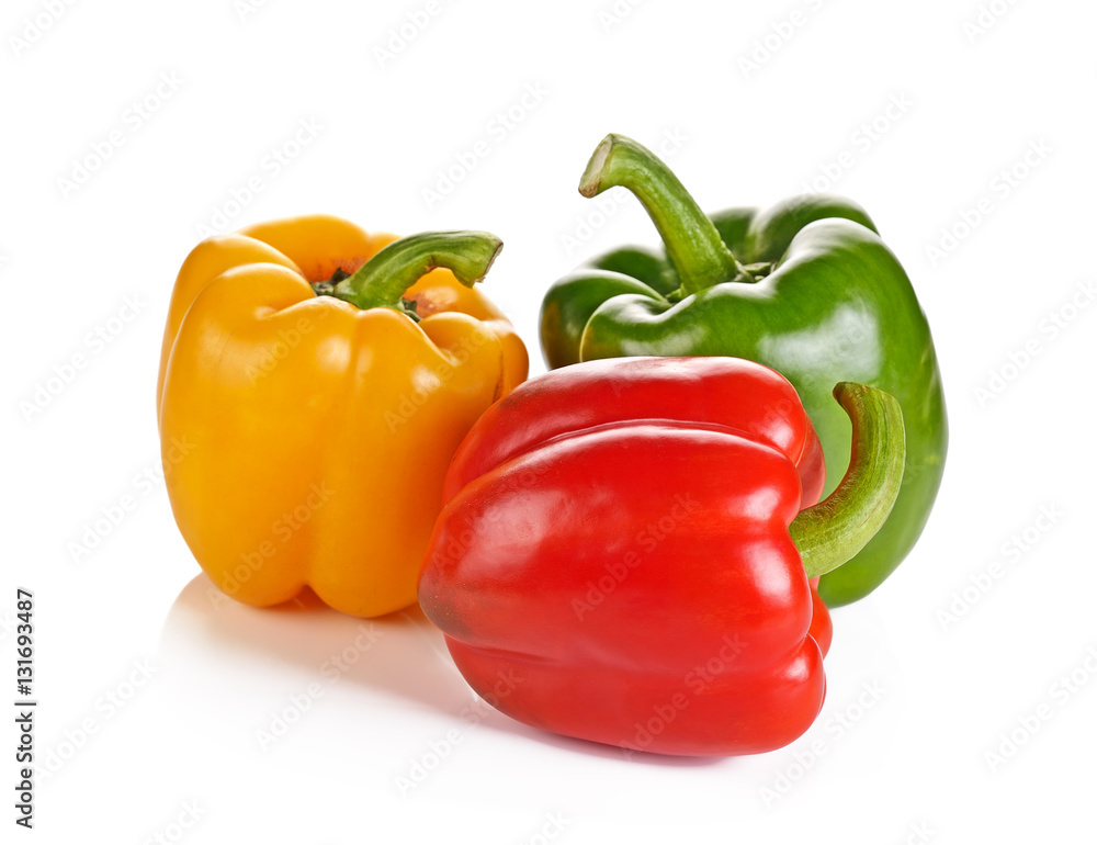 three bell peppers isolated on white background three bell peppers isolated on white background