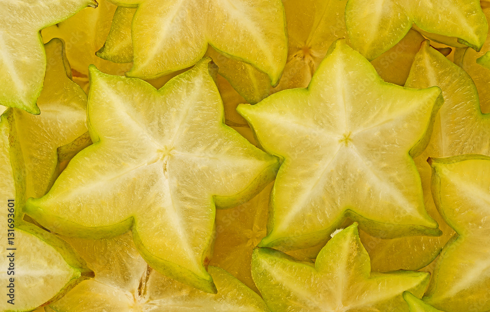 Fototapeta premium Star fruit, starfruit, carambola full frame detail close up