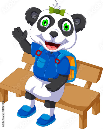 Fototapeta Naklejka Na Ścianę i Meble -  cute panda cartoon sitting on a chair
