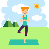 Vector illustration. Woman practicing yoga.