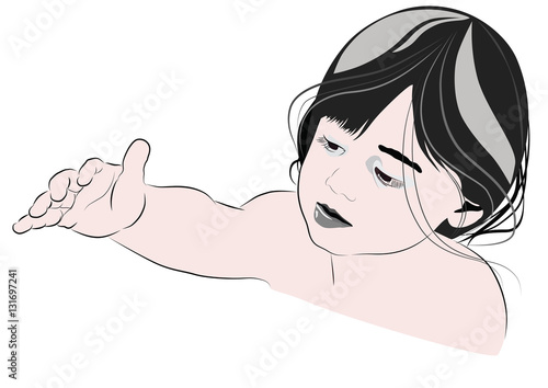 Little girl pulls his right hand