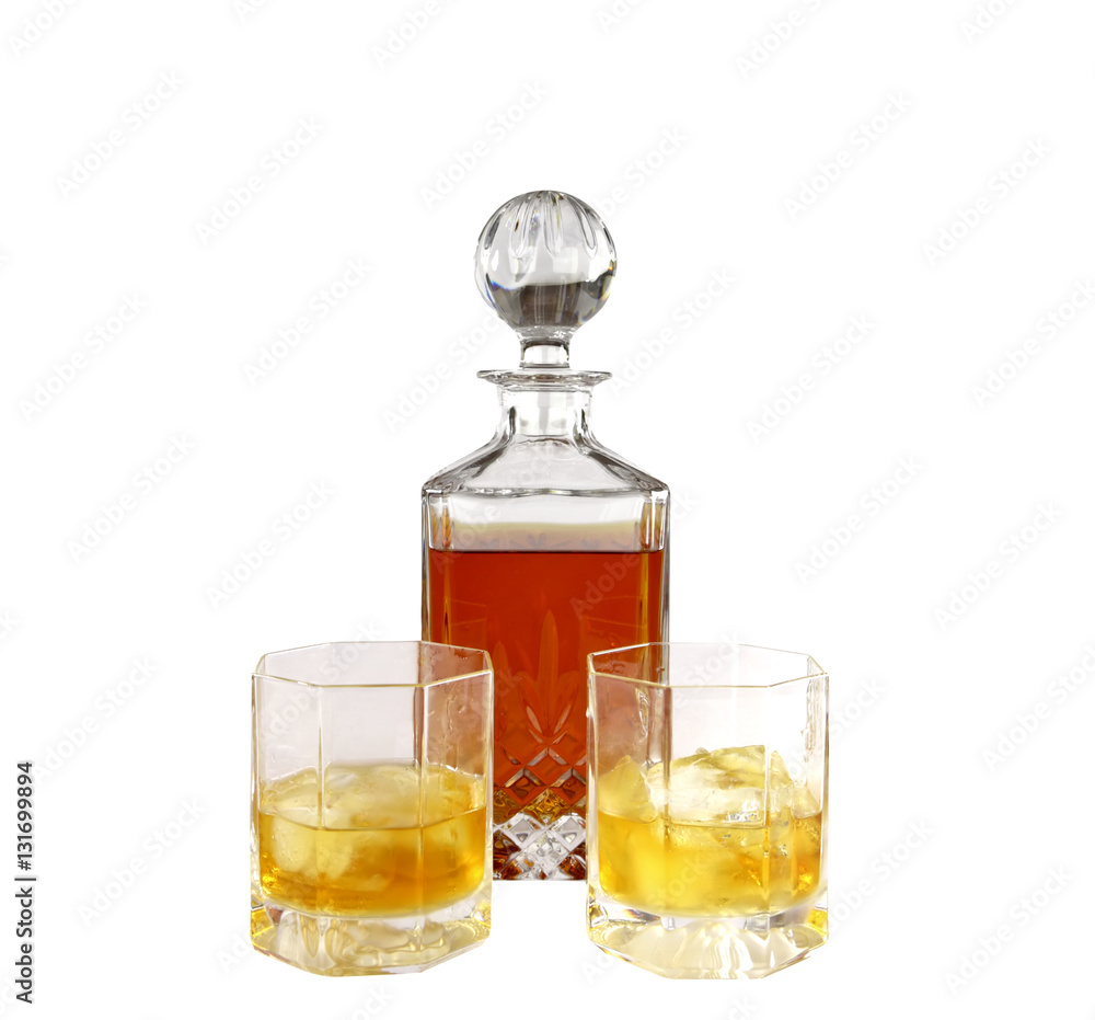 Crystal decanter with whiskey and glasses Crystal decanter with whiskey and glasses