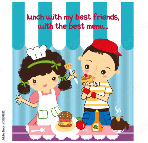 cute couple making cake doodle vector