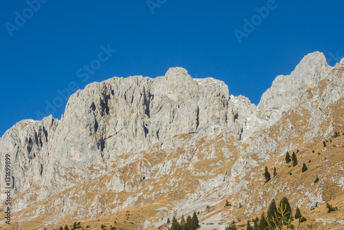 Presolana is a mountain range of the Bergamo Prealps. Orobie landscape in winter dry season without snow.