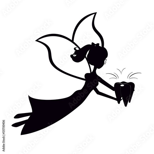 Silhouette tooth fairy flying