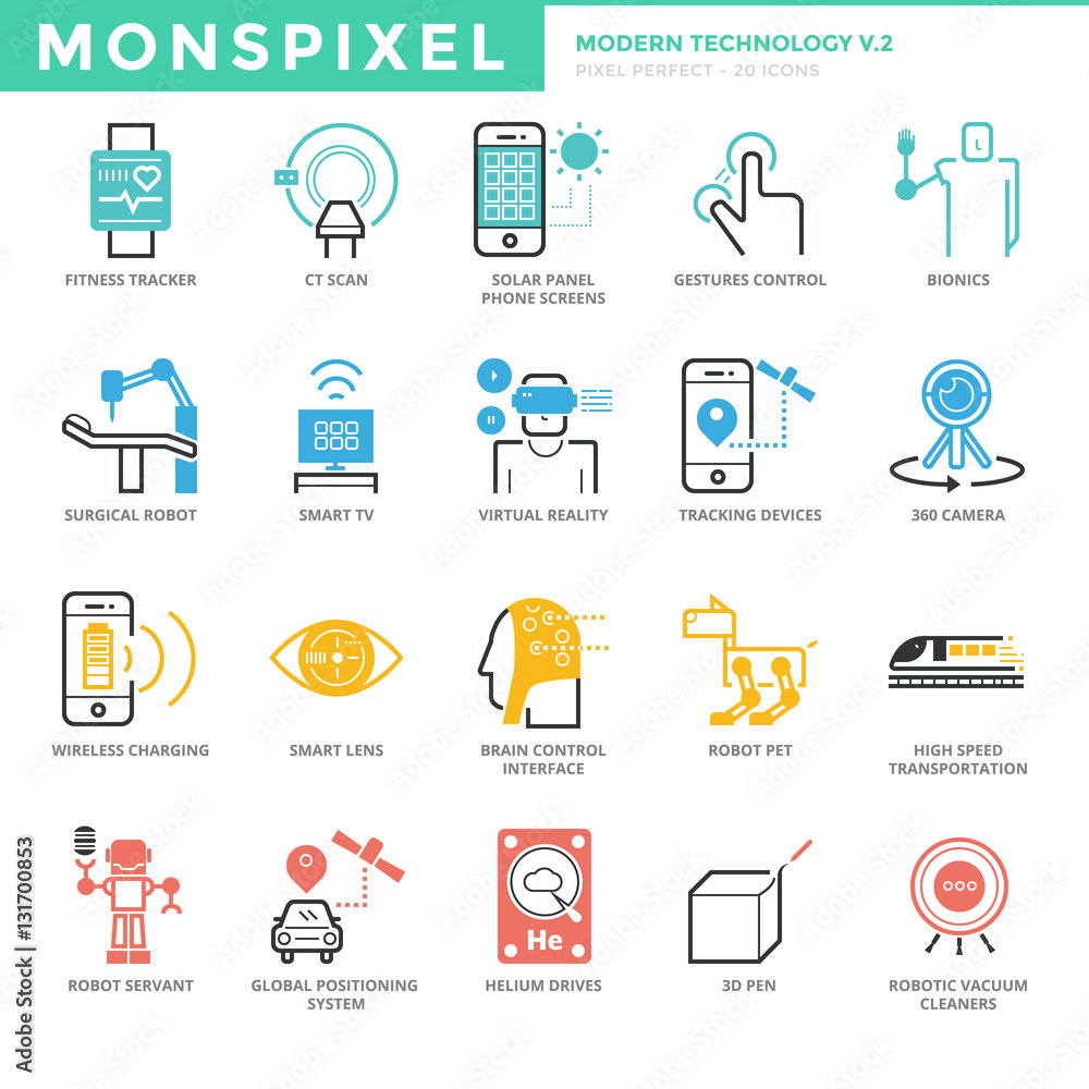 Flat thin line Icons set of Modern Technology. Pixel Perfect Ico Flat thin line Icons set of Modern Technology. Pixel Perfect Ico