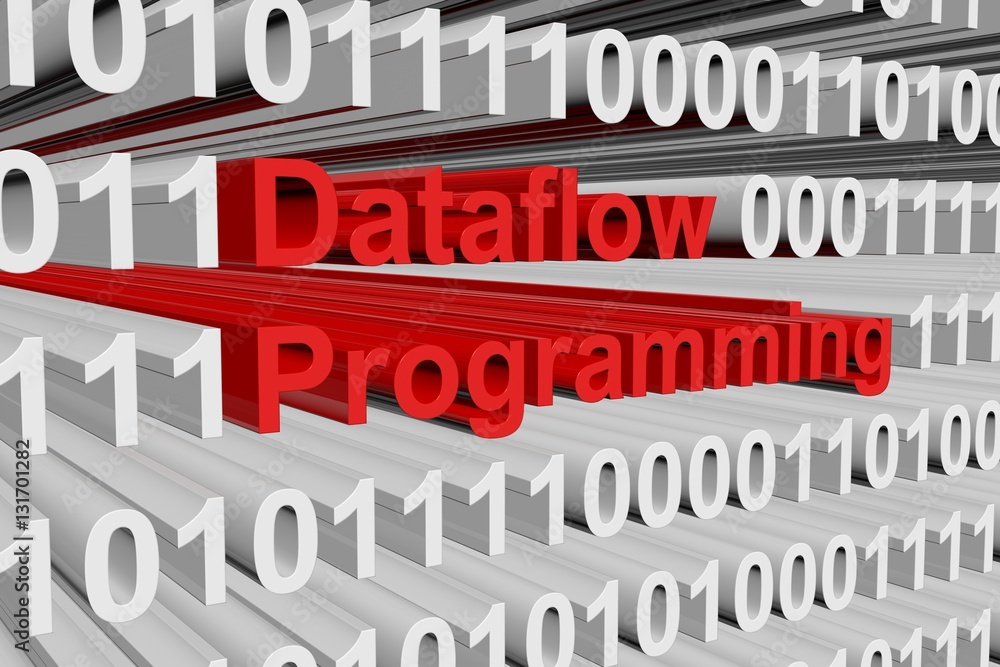 Dataflow programming in binary code, 3D illustration