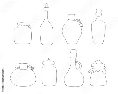Hand drawn Jar vector set. Sketched jars and bottles isolated on white background