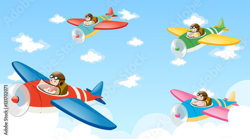 Obraz cztery lecące samoloty