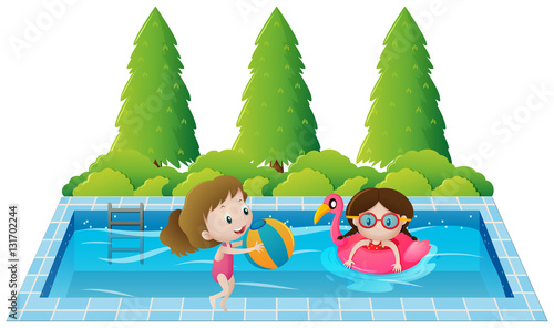 Two girls swimming in the pool