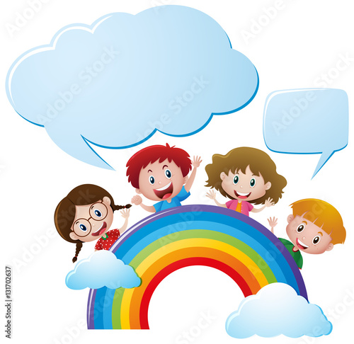 Bubble templates with children over the rainbow