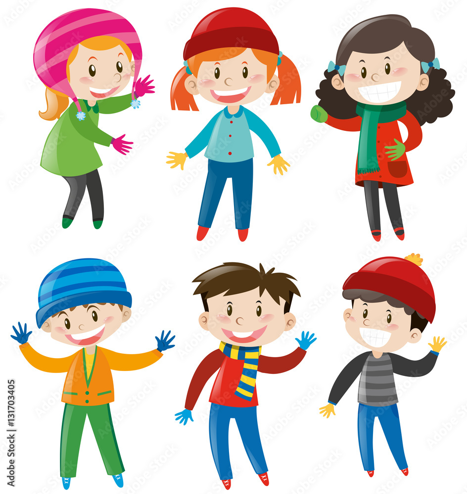 Boys and girls in winter outfit Boys and girls in winter outfit