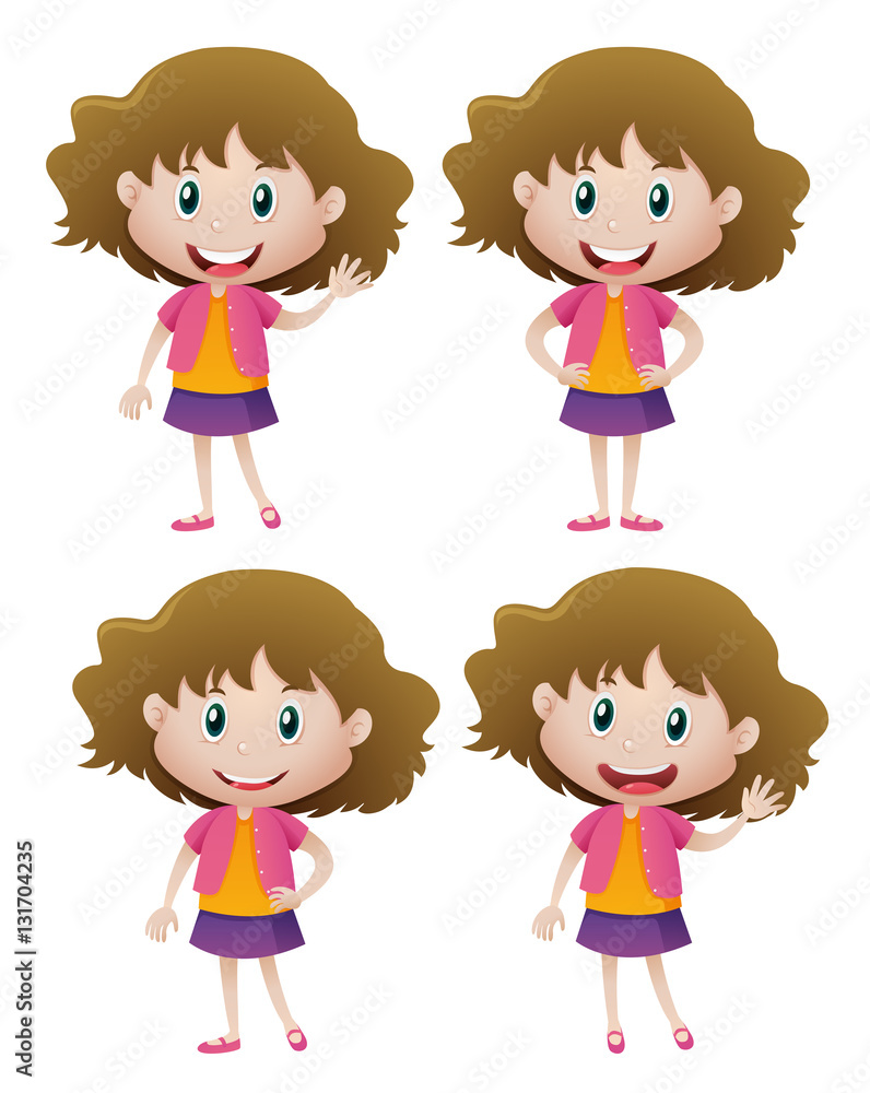 Happy girl in four actions Happy girl in four actions