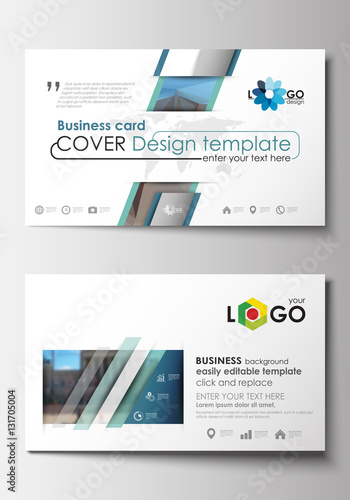 Business card templates. Cover design template, easy editable blank, flat layout. Abstract background, blurred image, urban landscape, modern stylish vector.