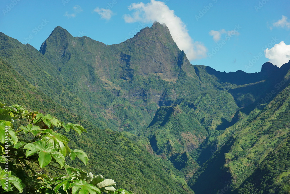Tahiti mountain landscape, the mount Orohena highest point of French Polynesia, South Pacific
