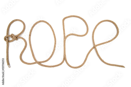 The word "rope" laid out a rope on a white background.
