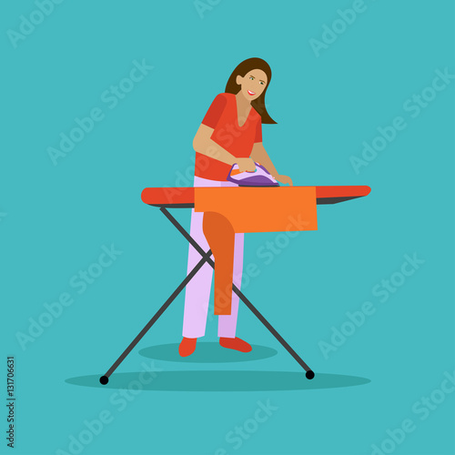 Woman ironing vector illustration. Housewife concept design element in flat style