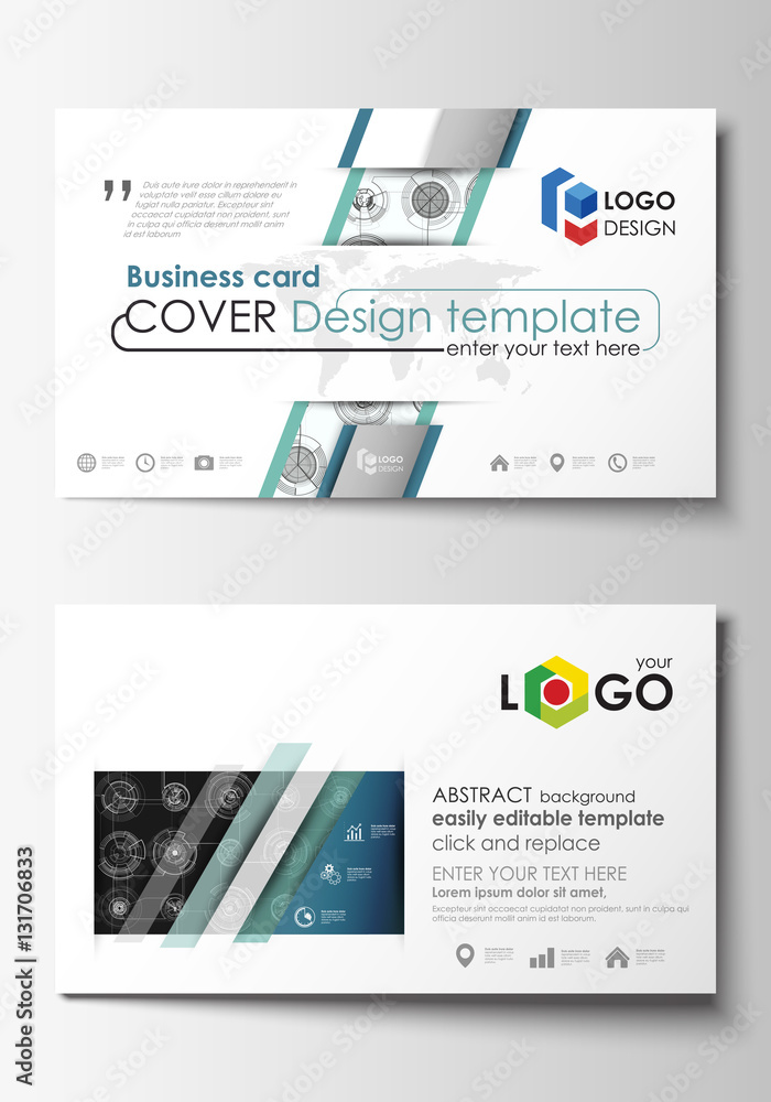Business card templates. Easy editable layouts, flat style template, vector illustration. High tech design, connecting system. Science and technology concept. Futuristic abstract background.