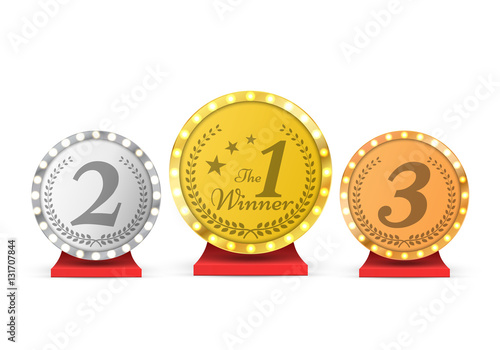 Gold, Silver and Bronze Trophy award. Winners concept. Vector.