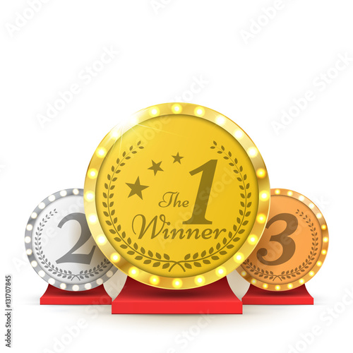 Gold, Silver and Bronze Trophy award. Winners concept. Vector.