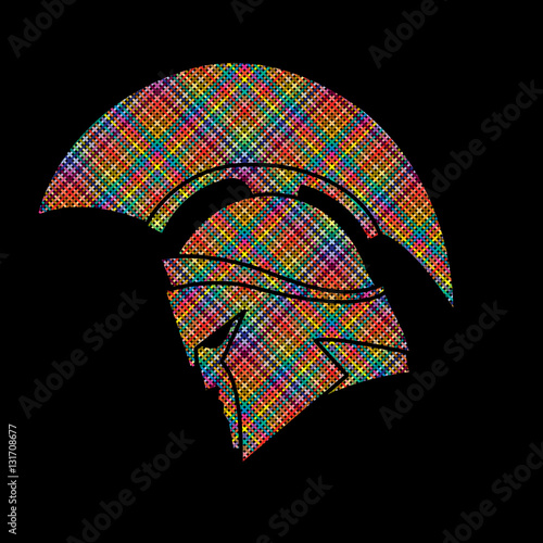 Spartan warrior helmet designed using colorful pixels graphic vector.