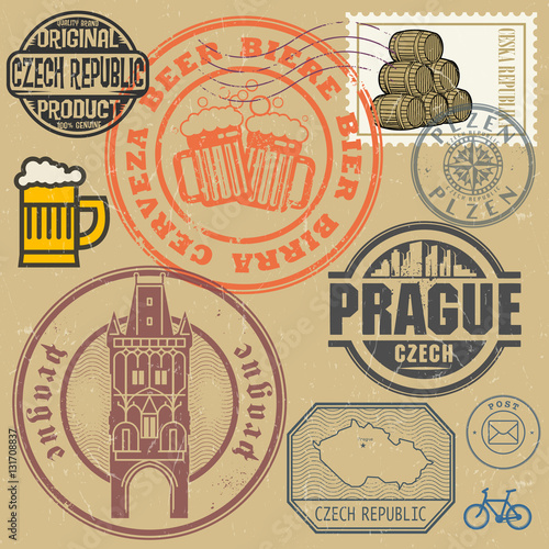 Grunge rubber stamp set with text and map of Czech Republic