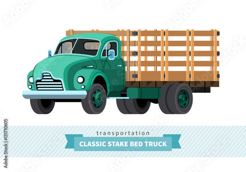 Classic stake bed truck front side view