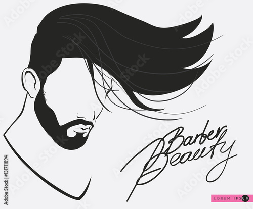 Barbershop beard Mustache Hairstyle.Hipster barbershop european man with beards moustaches and stylish haircut,silhouette of a man s face in profile, lettering. banner,poster for salon,isolated vector