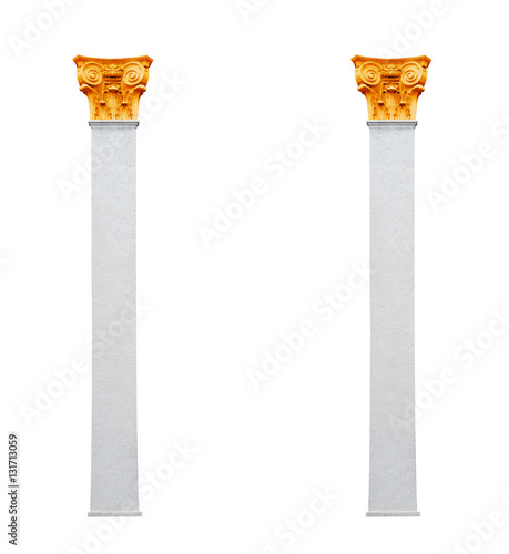 two columns and pilasters in Corinthian style isolated on white background