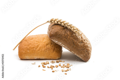 Fresh Italian bread ciabatta with ears of wheat