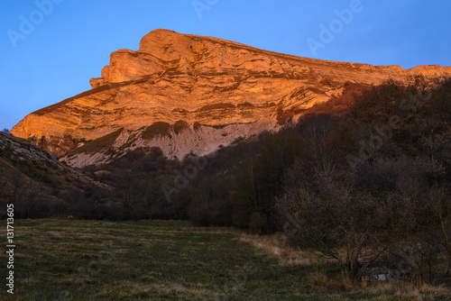 Beriain-San Donato at sunset, Andia mountain range, Navarre, Spain