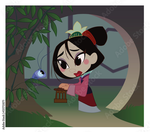 Fotografiet The girl warrior, chinese, ancient history, Mulan, cartoon