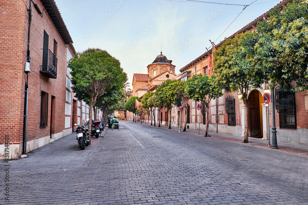 Streets and Medieval Fair (closed) in Alcala de Henares,dawn dur
