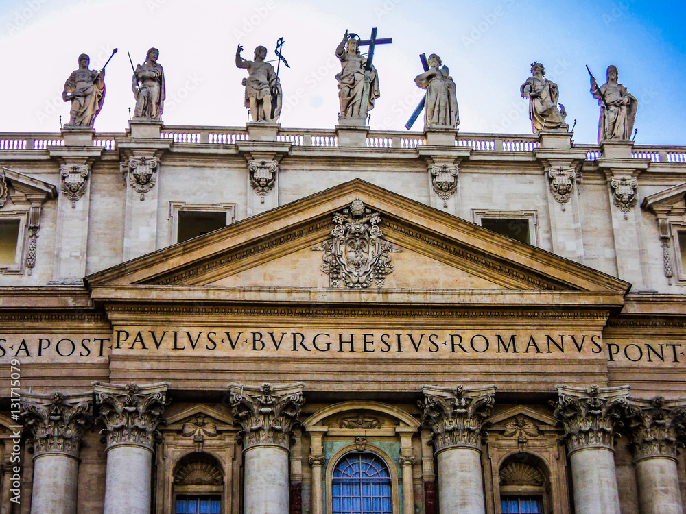 Statues of the apostles on the roof of  St Peter's Basilica in Vatican. Rome, Italy