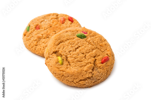 Cookies with color chocolate drops isolated