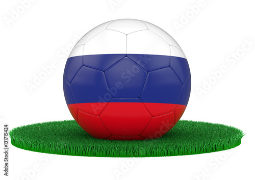 Soccerball, Football with Russia flag on gras, 3D-Rendering